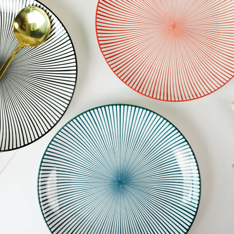 2024新款条纹·釉下彩餐盘红绿黑三色ins风清新优雅