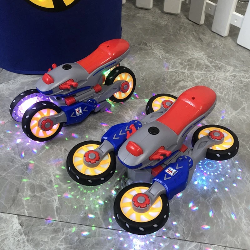 炫酷儿童玩具车网红款旋转特技摩托车益智1-3岁小孩音效0-3岁炫彩