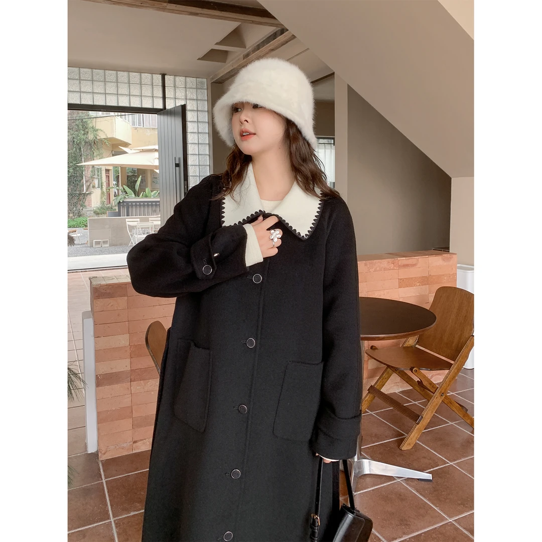 大码女装气质毛呢大衣外套2023冬季新款职场长短款通勤大码百分百