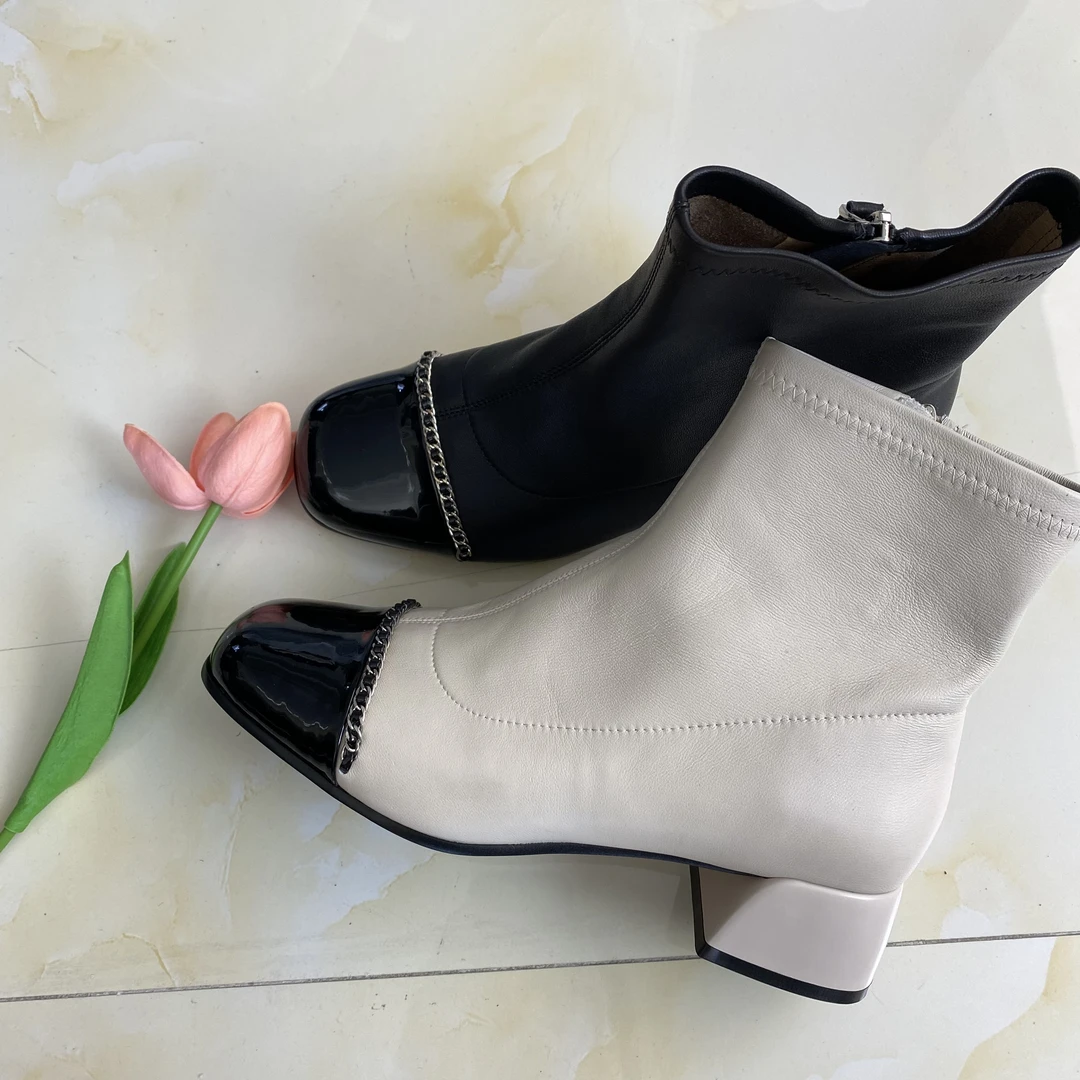 1902时装百搭气质单里圆头时尚女士秋冬粗跟休闲真皮英伦高跟鞋