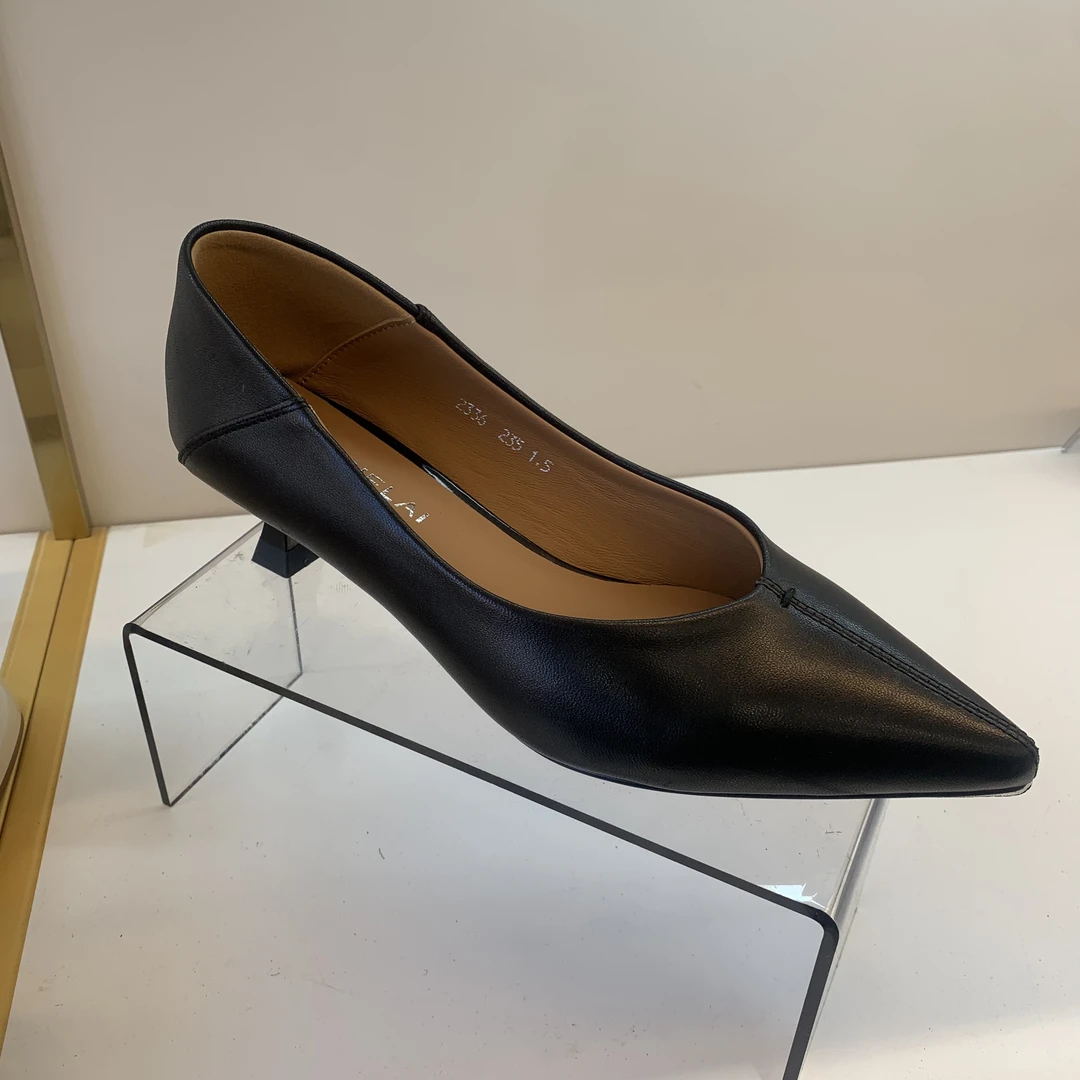 2336时尚黑色细跟尖头百搭气质浅口单鞋