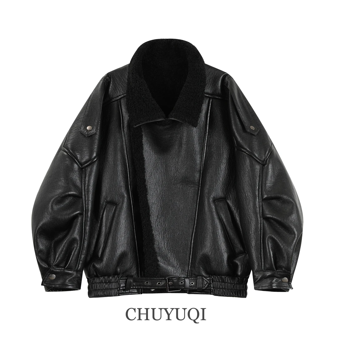 绮总专属【黑日反派】摩登时尚感皮毛一体立领夹克廓形保暖外套1909