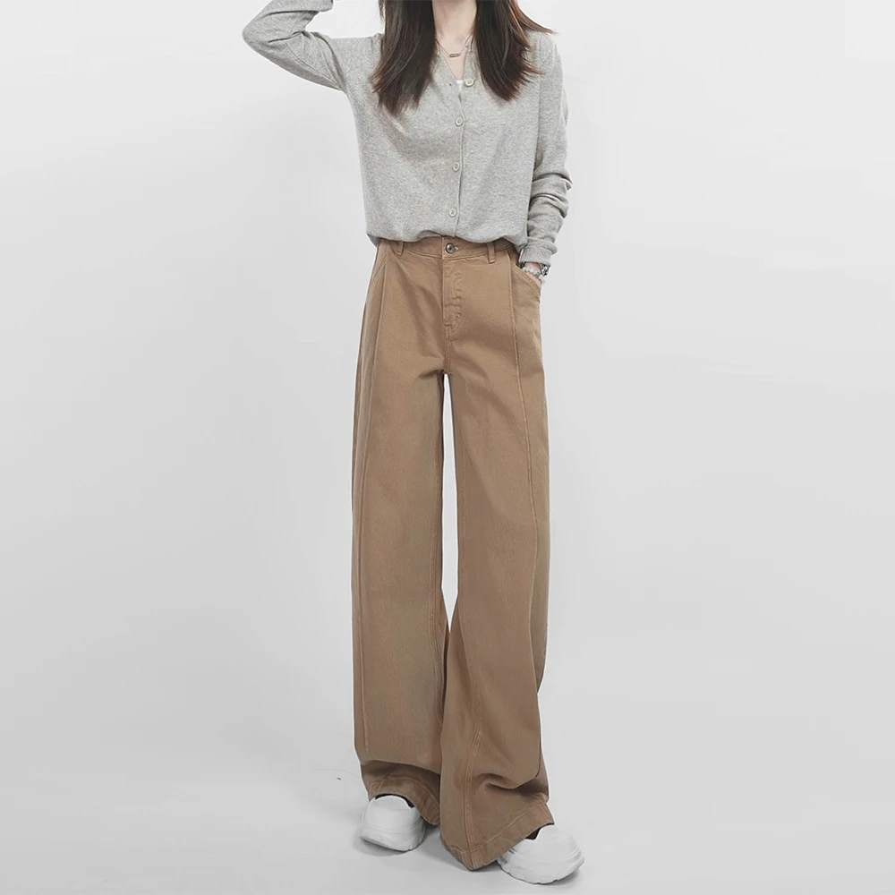 爆款秋冬季新款垂感直筒牛仔裤高腰宽松气质时髦女士加绒加厚裤子