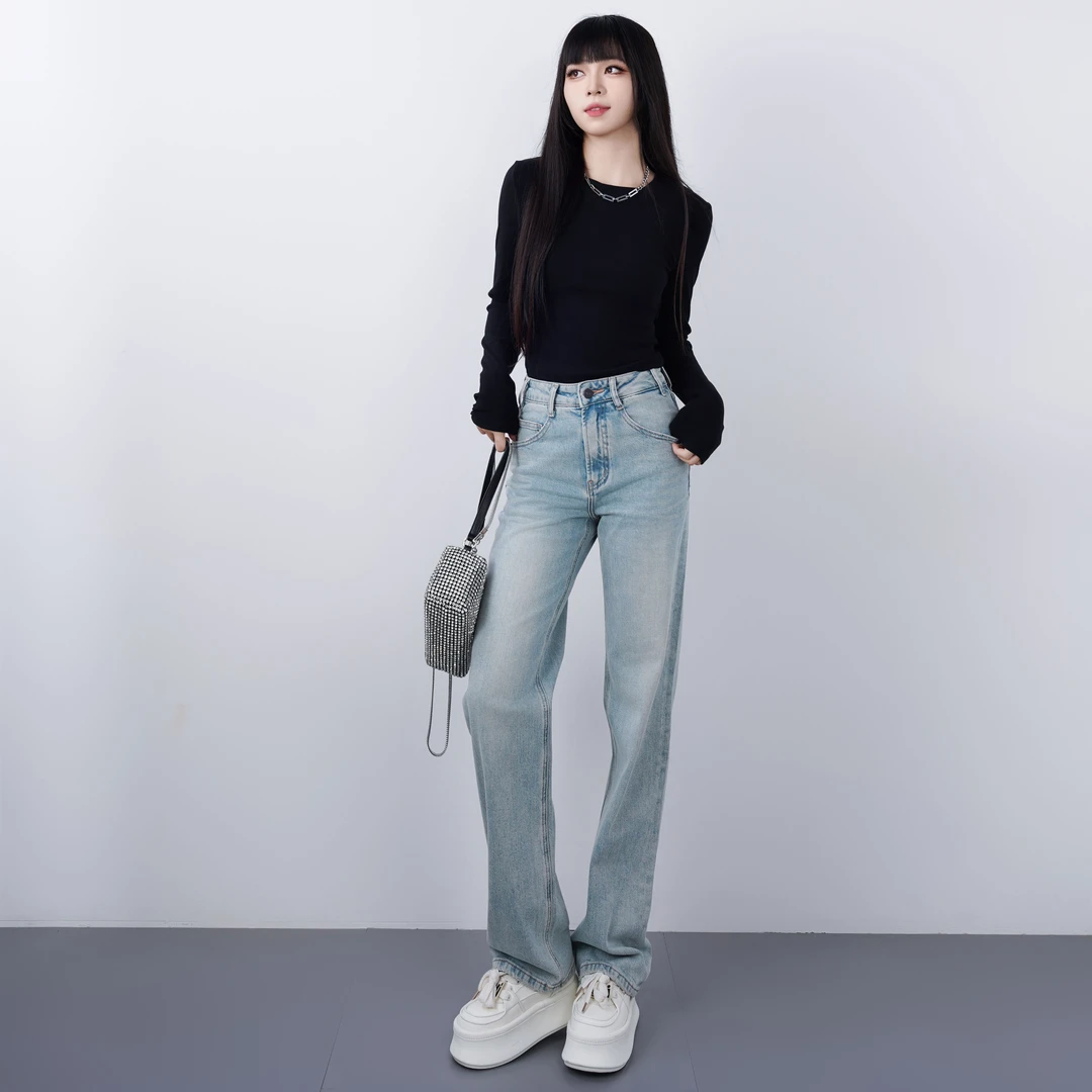 WENDY·HUANG【高智淡人】直筒牛仔裤女高腰显瘦窄版阔腿百搭