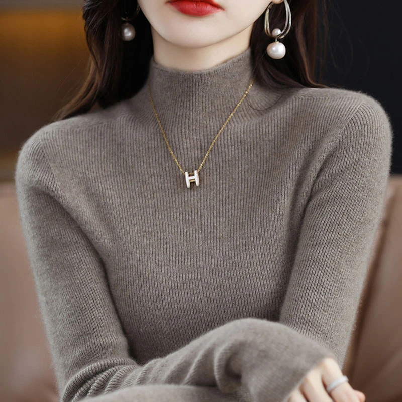 秋冬新款女士羊毛衫内搭修身打底衫半高领春秋针织衫毛衣时尚百搭