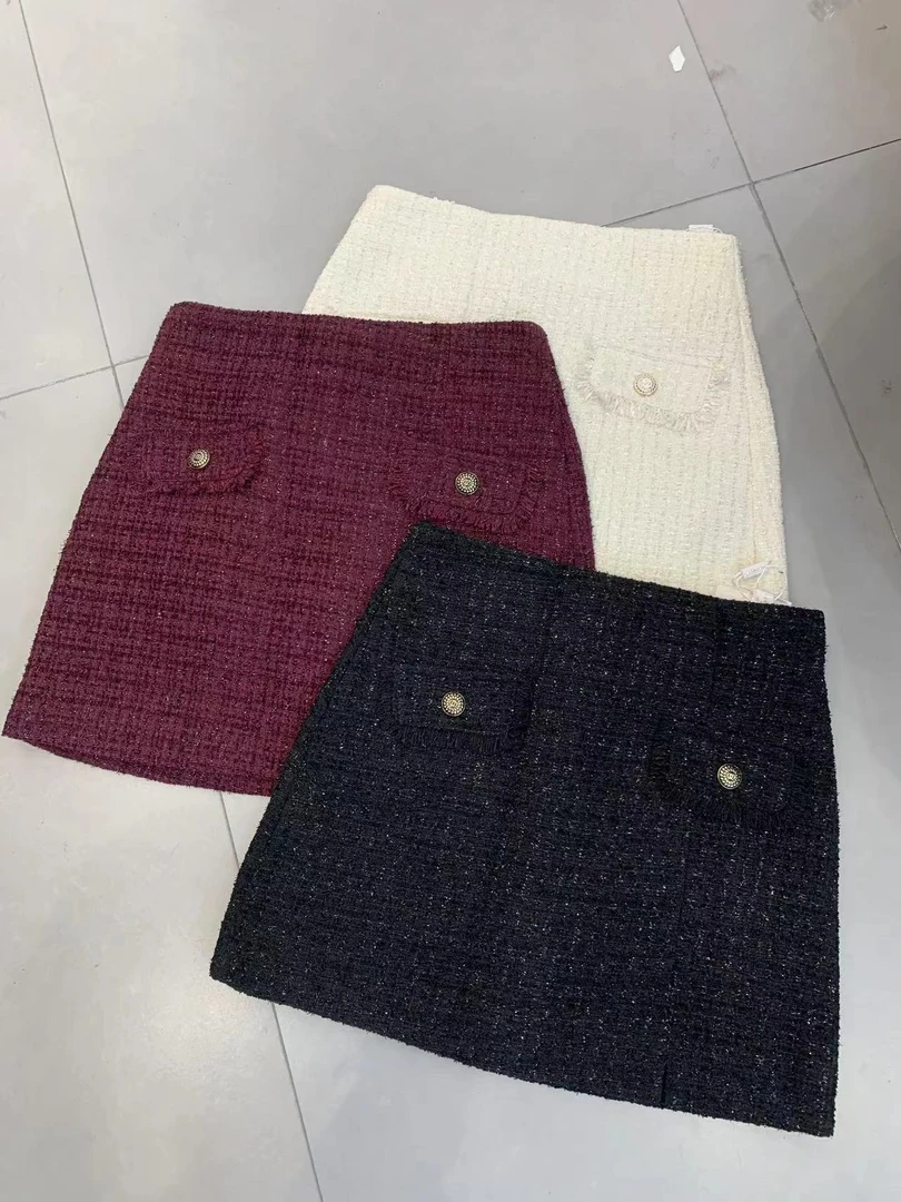 淑雅阁 秋冬上新 小香风毛呢遮胯百搭高腰显瘦包臀半身裙8361