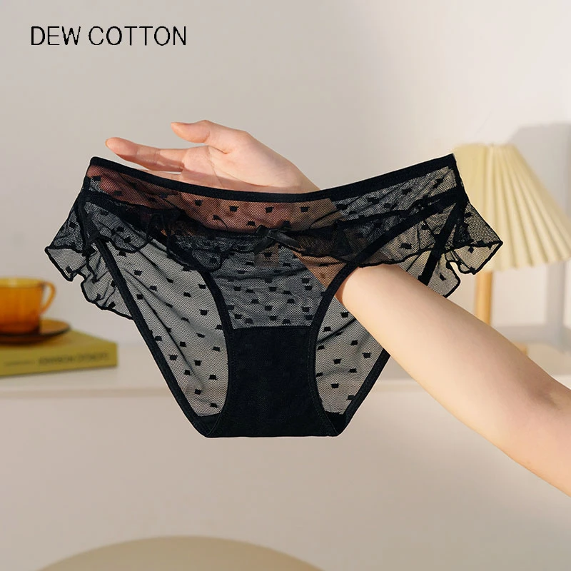 棉露法式软蕾丝波点网纱俏皮透气纯欲可爱时尚性感蕾丝内裤三角裤