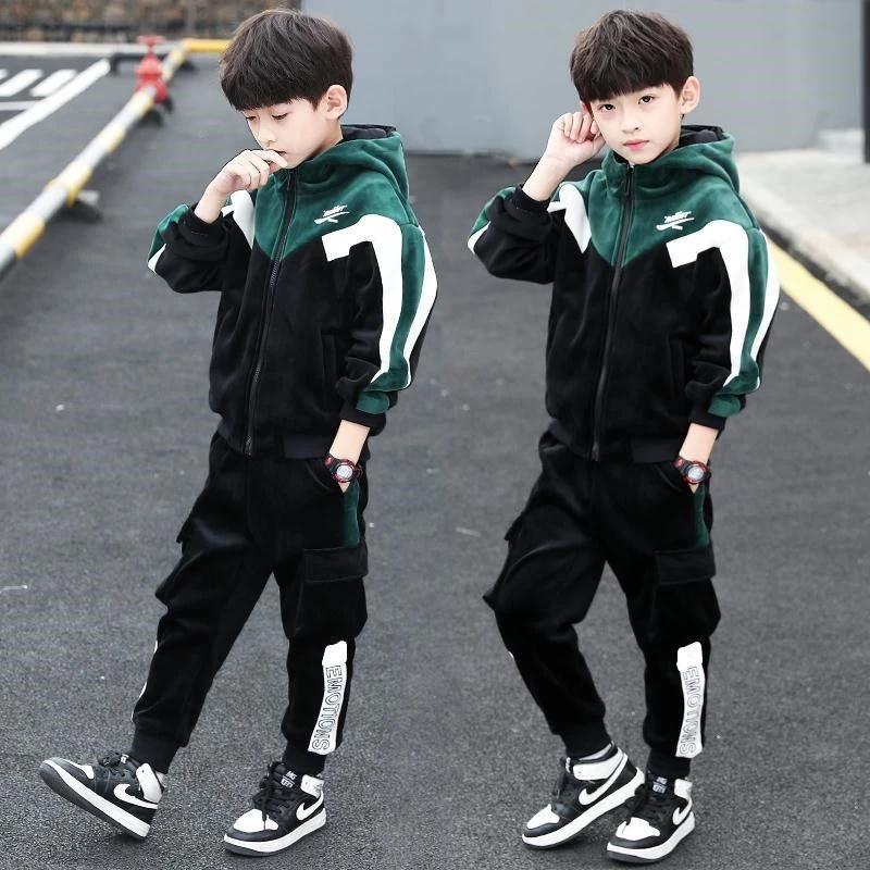 童装男童秋装金丝绒春秋款套装新款秋冬季儿童男孩加绒加厚洋气潮