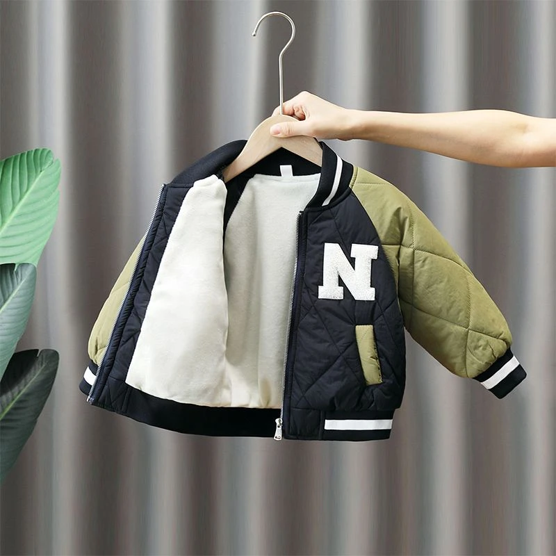 儿童棉服冬季男童加绒外套2023新款秋冬男孩夹棉加厚棒球服时髦潮