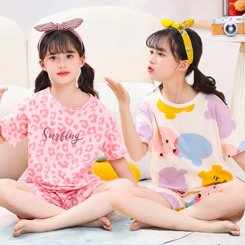 纯棉ins超火儿童睡衣夏季薄款女童家居服套装女宝短袖小孩空调服