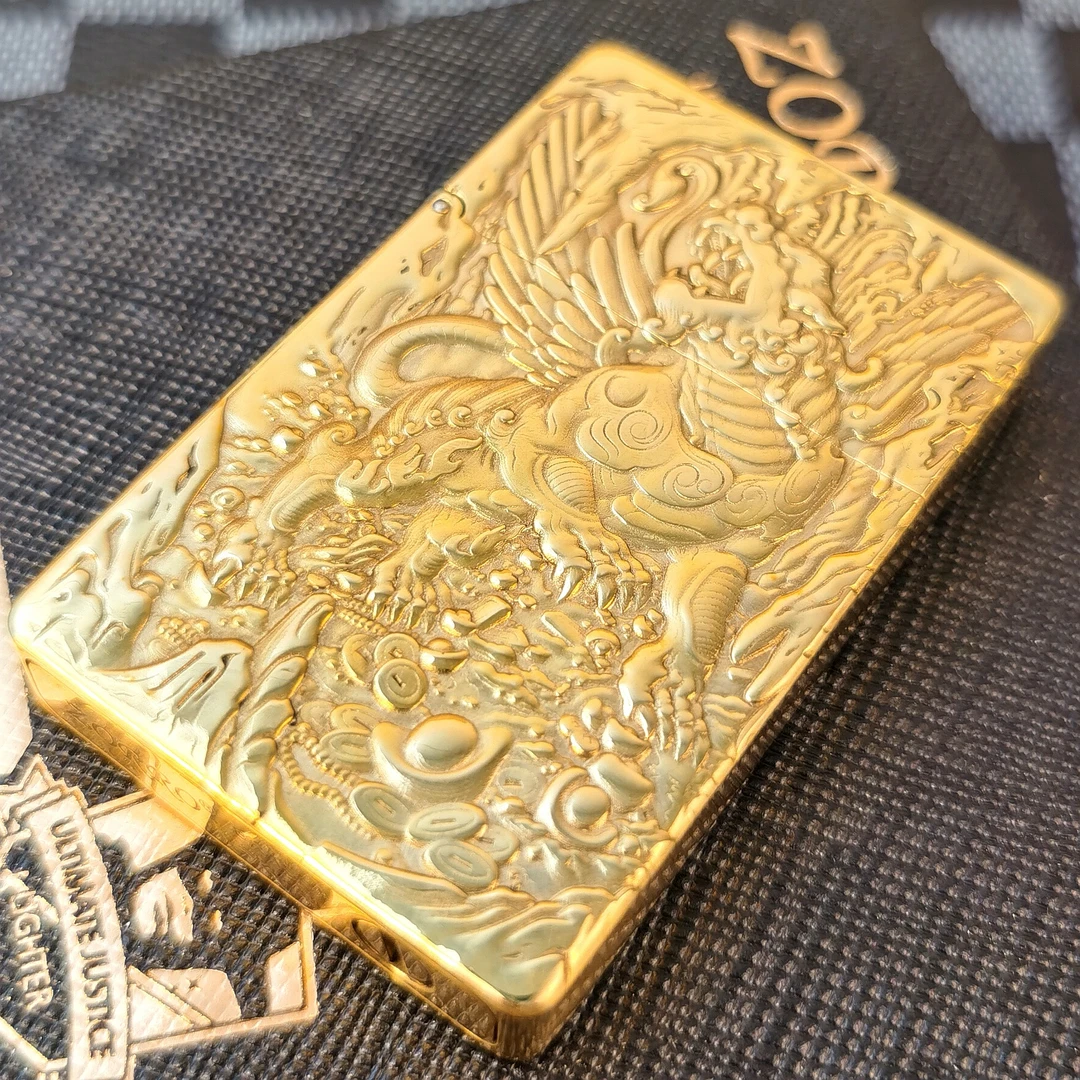 ZORRO佐罗超薄小重甲ZL8煤油打火机天禄貔貅纯黄铜一体3D浮雕