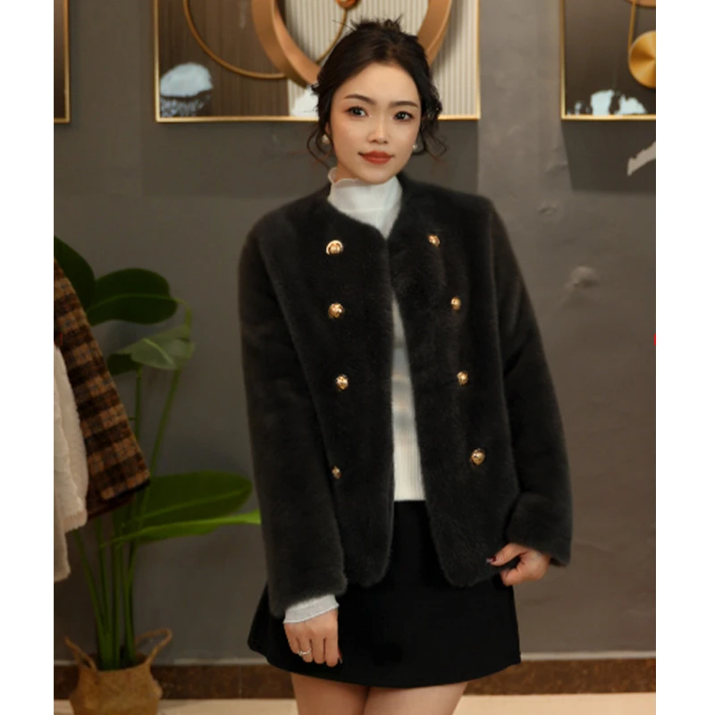 高品质细腻舒服毛绒外套女皮毛一体保暖显瘦小香风外套上衣麂皮绒