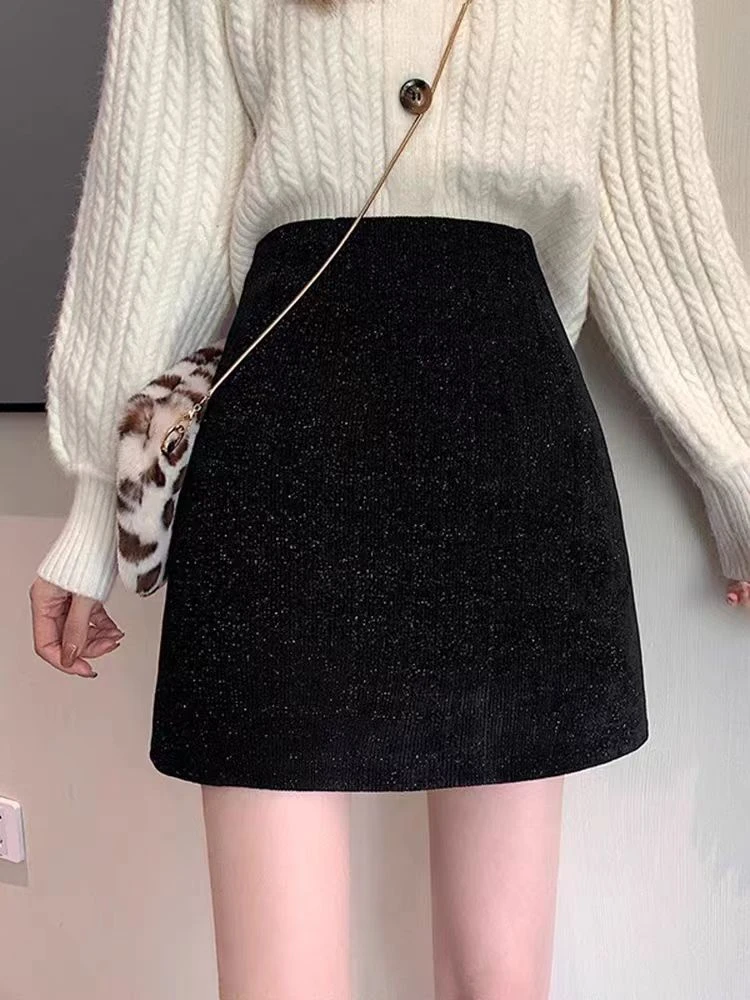 清不起球免烫雪尼尔半身裙秋冬季a字短裙高腰小个子包臀显瘦长裙