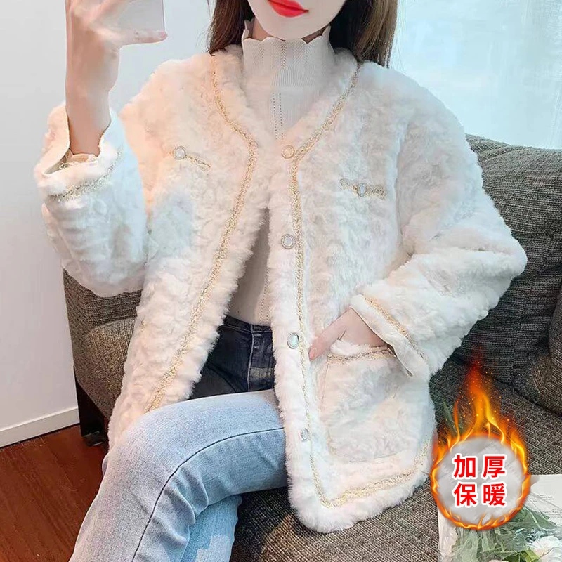 加厚保暖小香风毛毛外套2024新款宽松小个子气质短款时尚服冬