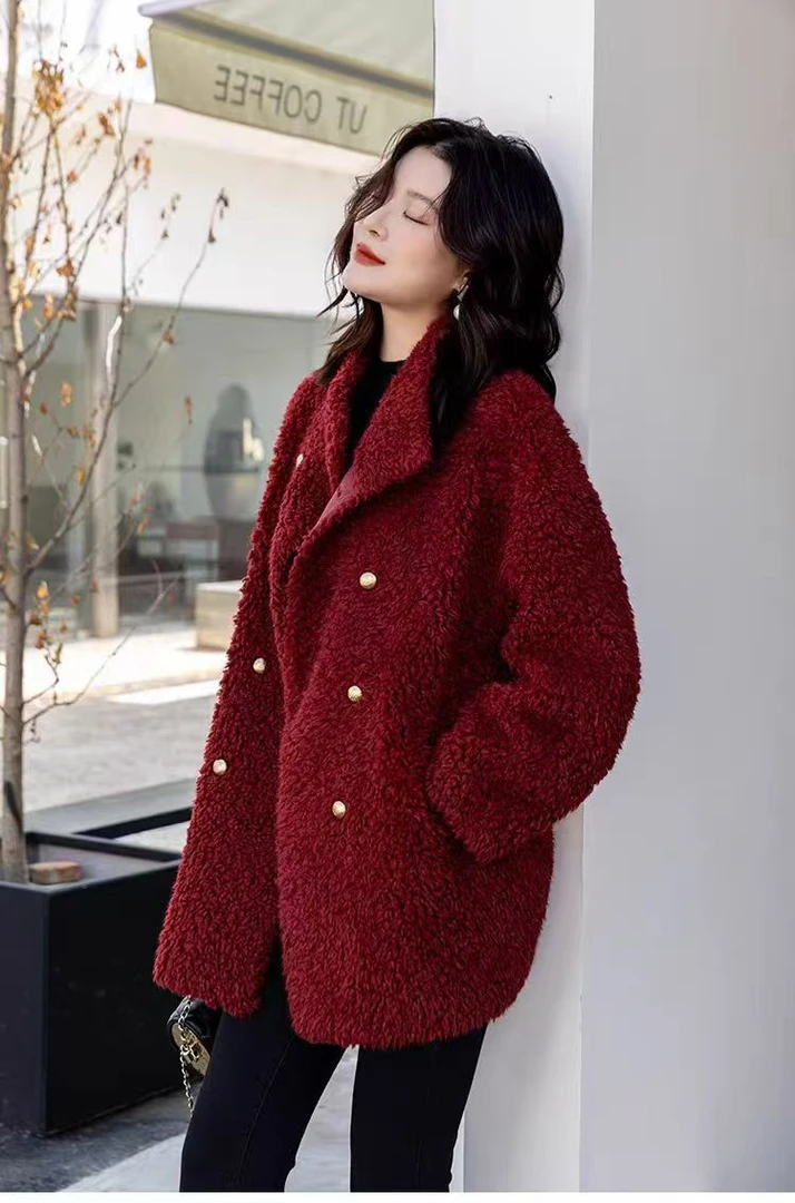 高品质保暖加厚高领气质毛毛外套过年女装春节新年战袍毛茸厚上衣