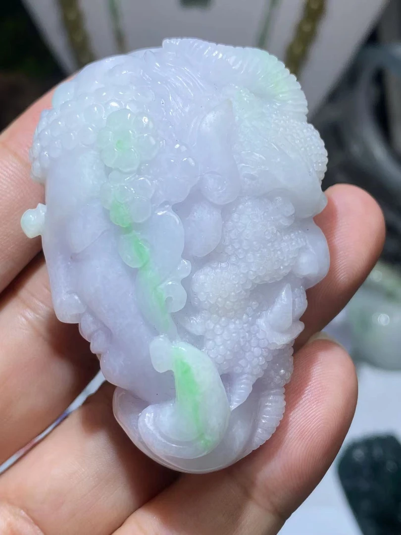 天然翡翠a货一念之间魔佛挂件一线天紫色飘绿特色件手把61-42-26