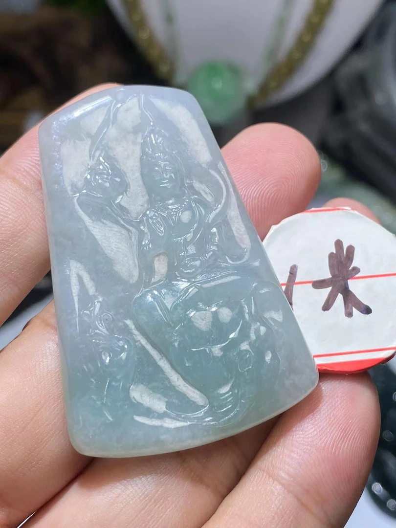 天然翡翠a货吊坠普贤菩萨龙蛇生肖守护神一刀切54-36-5.4
