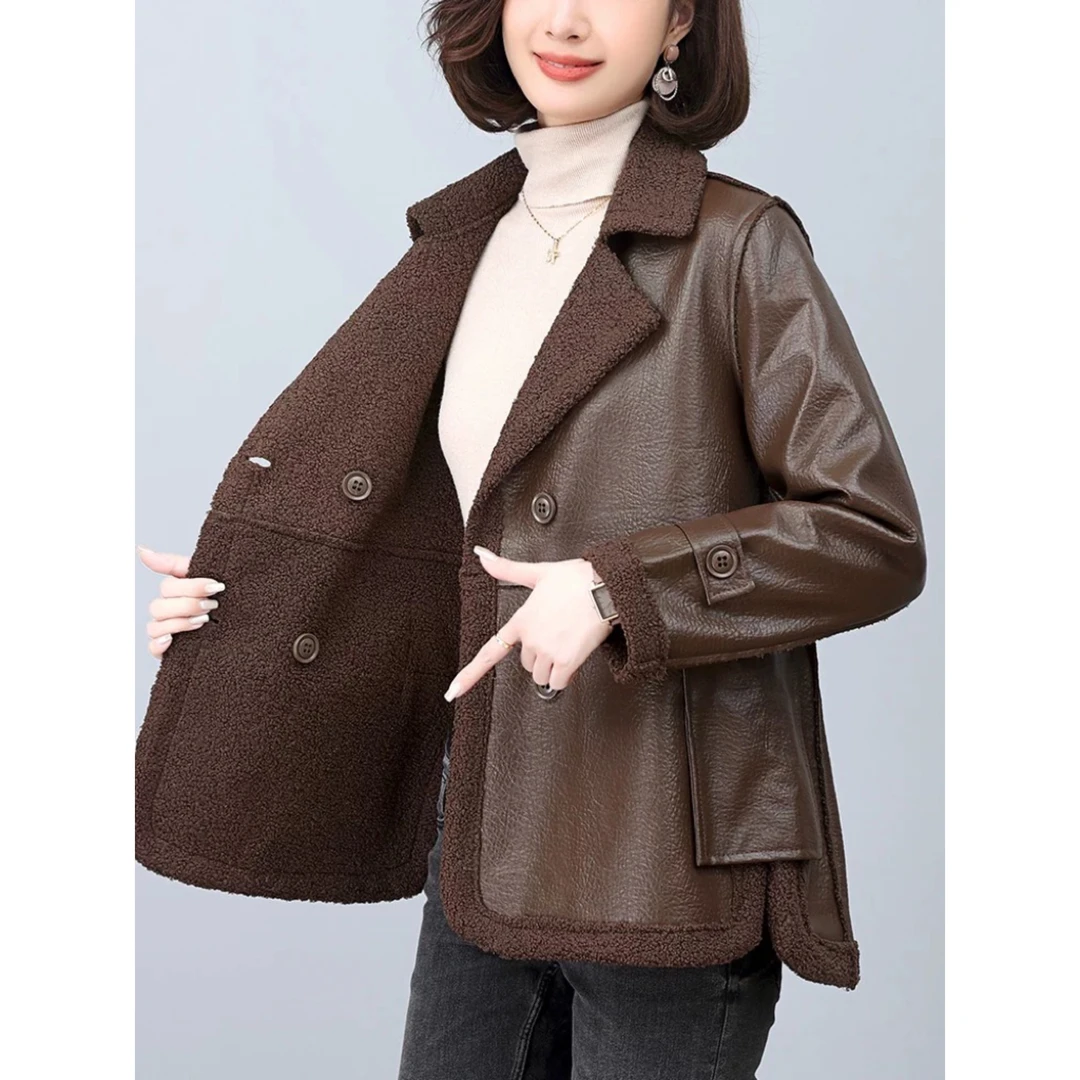 双面双穿时尚百搭皮毛一体上衣秋冬新款宽松气质休闲皮衣女士外套