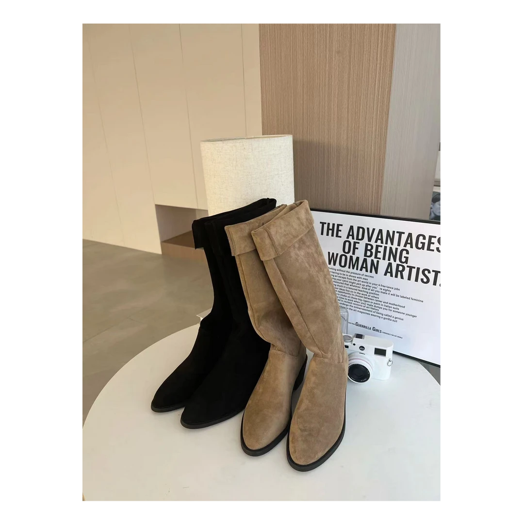 【梓铭】3361~优雅气质磨砂显瘦粗跟瘦瘦堆堆靴女