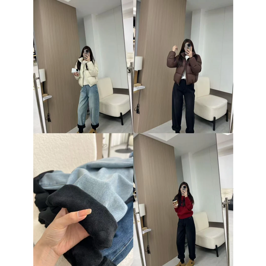 【梓铭】百搭王~加绒加厚遮胯修腿保暖牛仔老爹裤 现货发