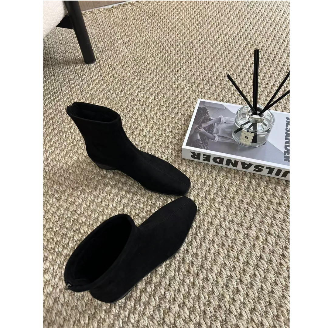 【梓铭】气质优雅～百搭简约真皮羊京绒瘦瘦短靴 现货秒发