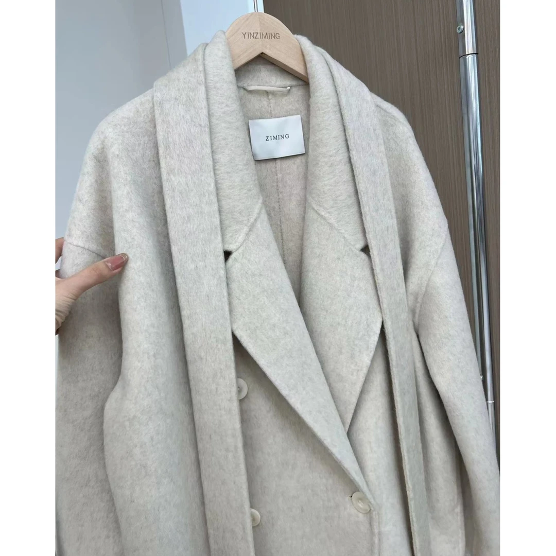 【反季福利】 9034私服高端定制定染贵妇白富美米色 高支绵羊毛大衣