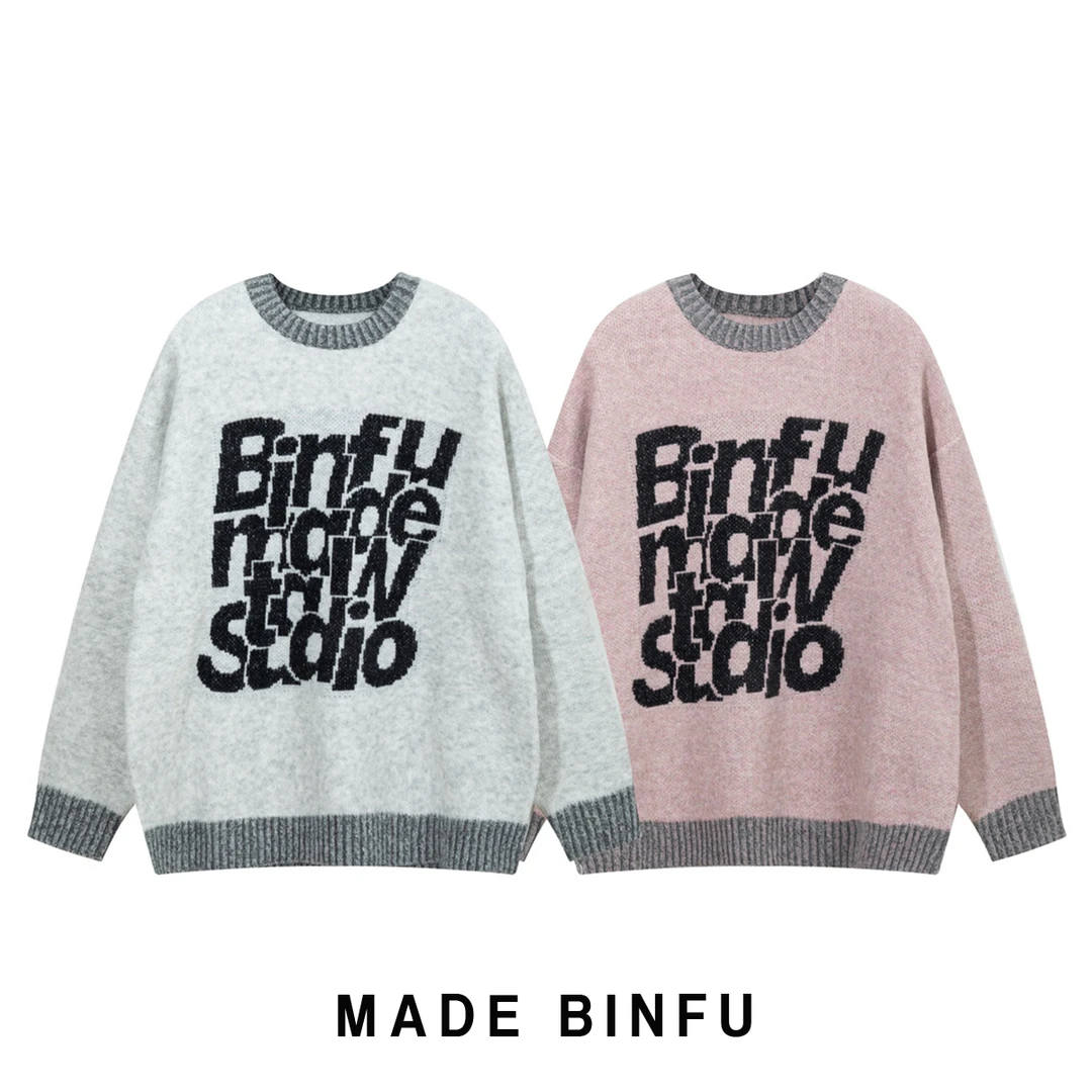 BINFU 毛衣针织衫休闲情侣宽松圆领韩版秋冬8815