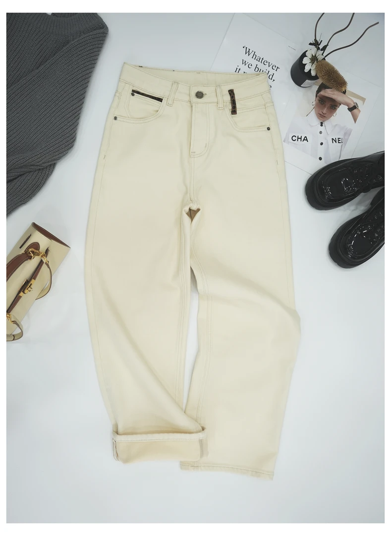 【88019-1】牛仔裤米杏色新款百搭显瘦直筒阔腿裤时尚