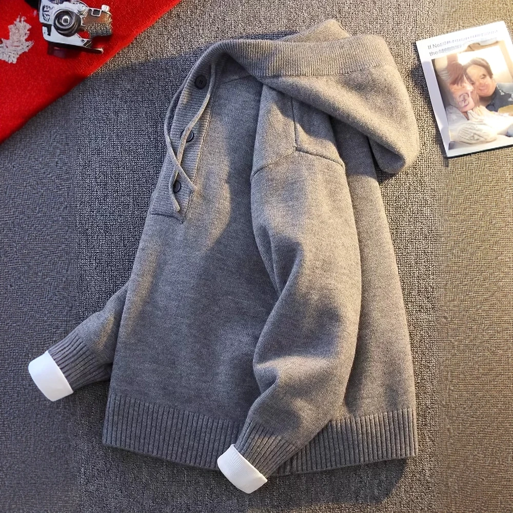 秋冬新款针织灰色连帽套头毛衣外套男女同款宽松休闲百搭慵懒上衣