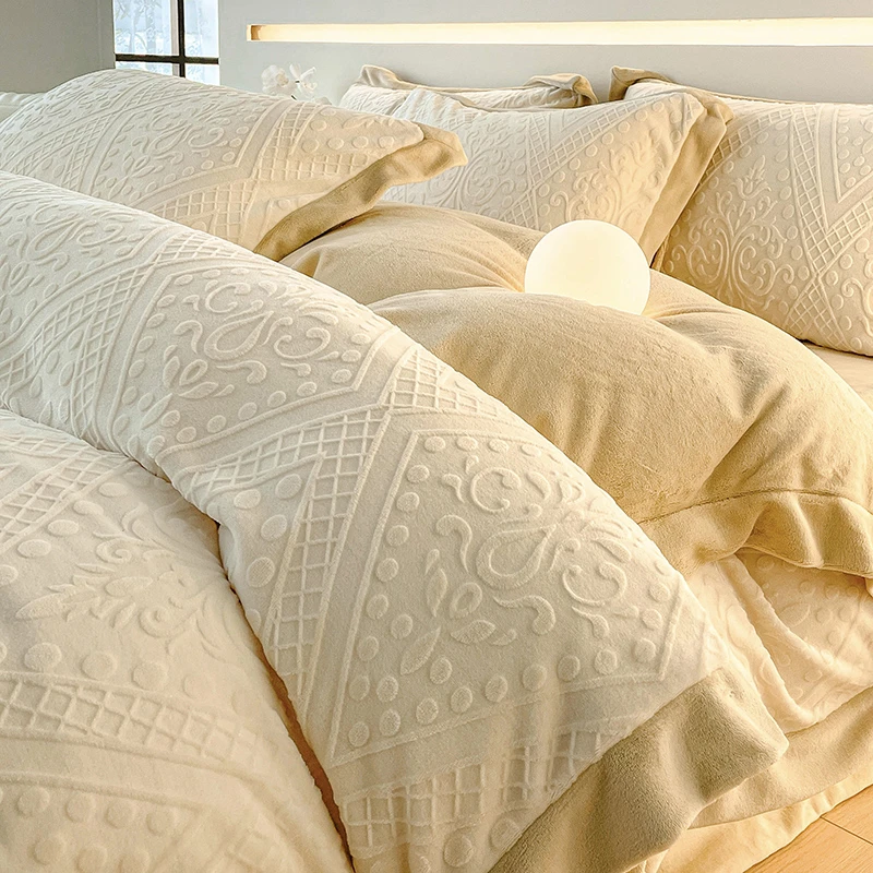 高端轻奢牛奶绒床上四件套双面绒冬季加绒保暖毛绒床单被套三件套