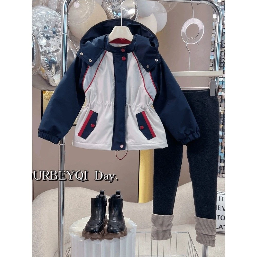 女童夹棉冲锋衣秋冬款2024新款洋气儿童秋装外套时髦女孩冬季外穿