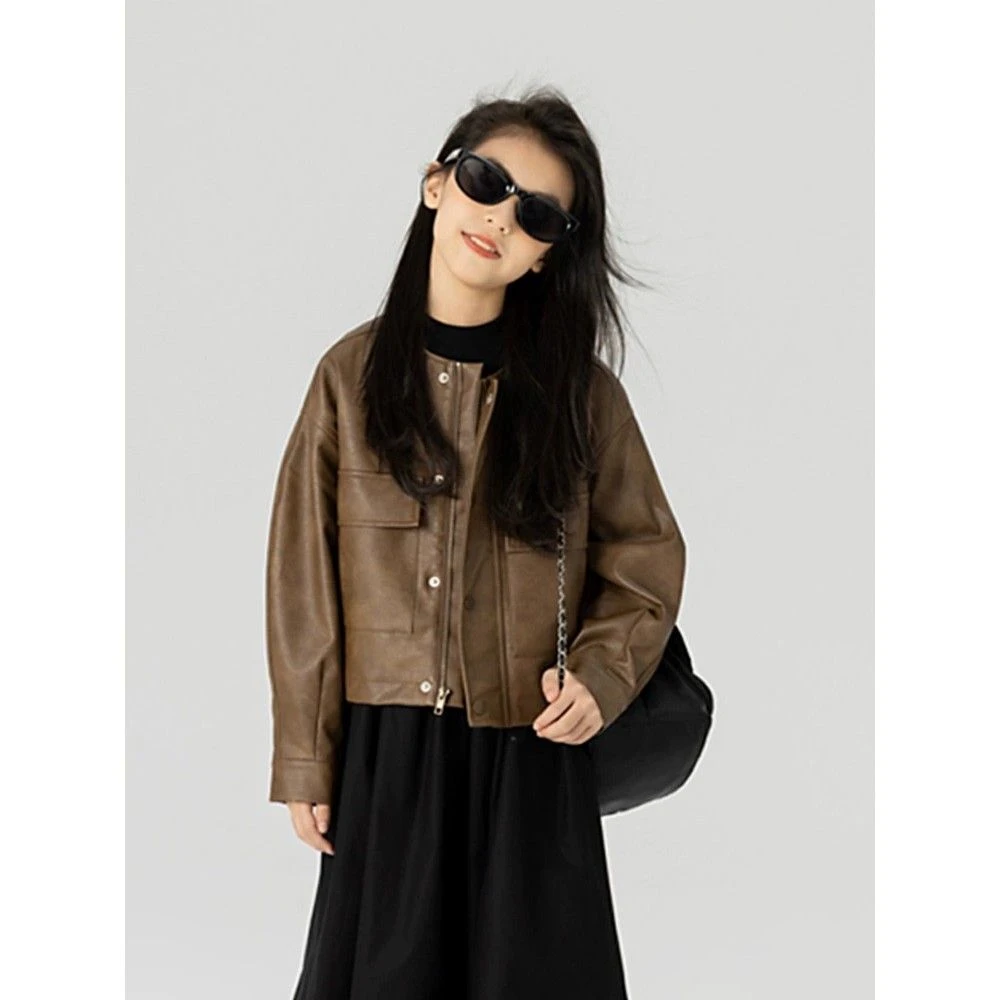 女童秋装皮衣外套春秋款儿童休闲时尚夹克中大童洋气韩版连衣裙潮