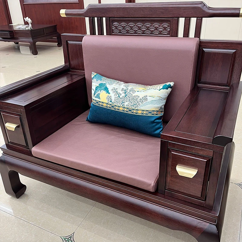 E家东方韵黑檀木新中式轻奢客厅家用别墅沙发古典储物雕花美式