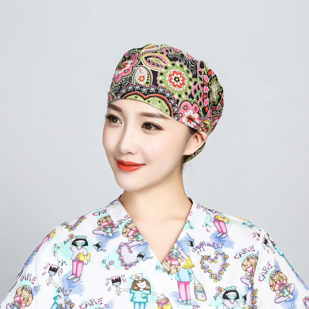 巧护士圆筒帽弹簧扣青粉藕莲男女医生护士帽薄款单层纹绣师工作帽