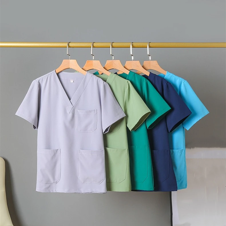 弹力速干手术室医生护士服内穿衣短袖V领薄款美容师养老院工作服