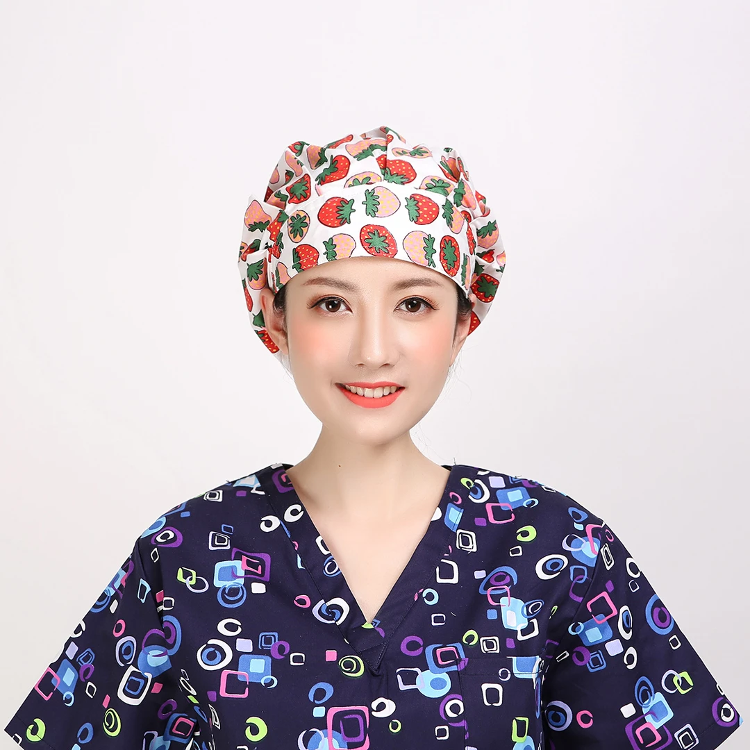 巧护士蓬蓬帽番茄女医生护士帽长发棉布印花餐饮奶茶店服务员帽子