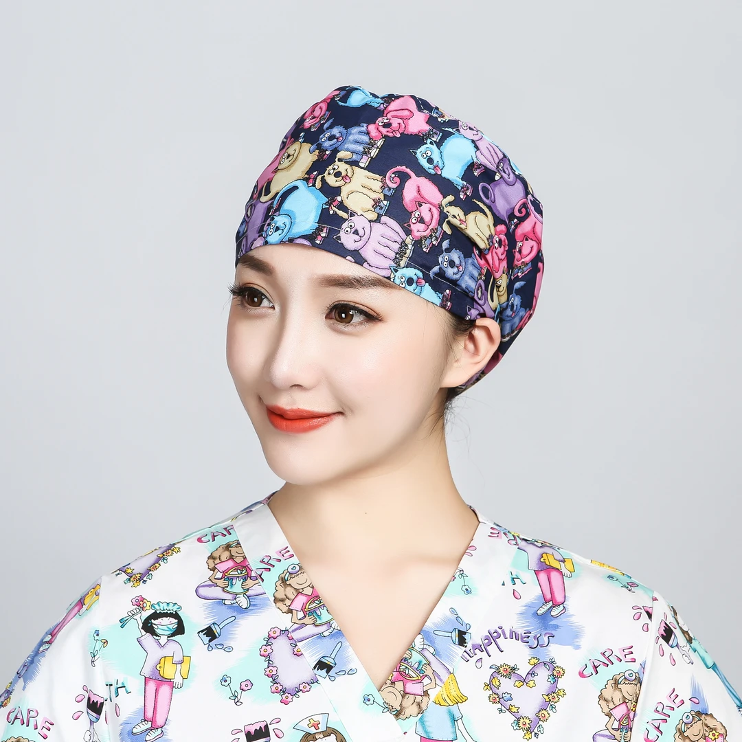 巧护士圆筒帽弹簧扣彩色小狗女医生护士帽长发薄款宠物医院工作帽