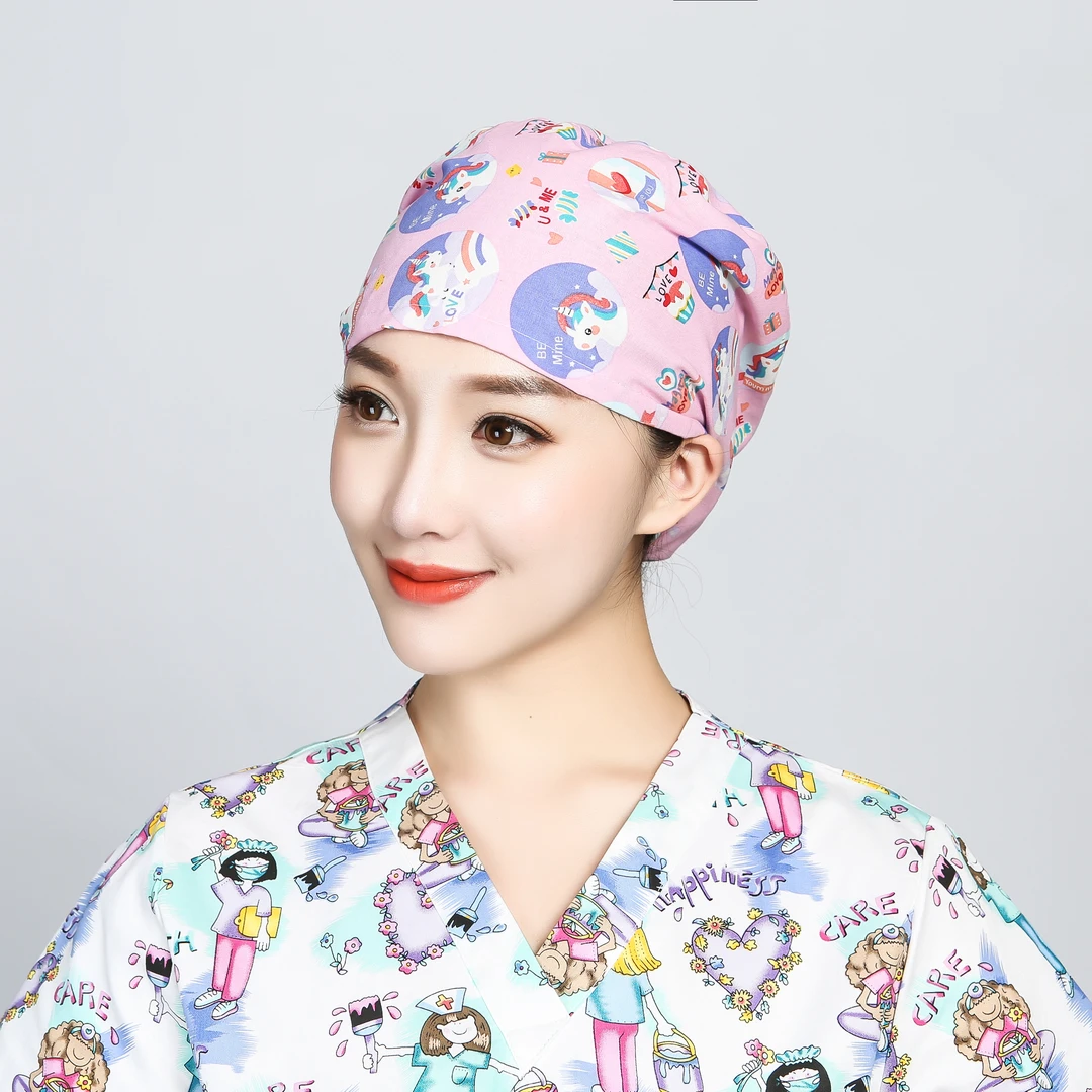 巧护士圆筒帽弹簧扣独角兽男女医生护士帽薄款透气厨房防油烟帽子