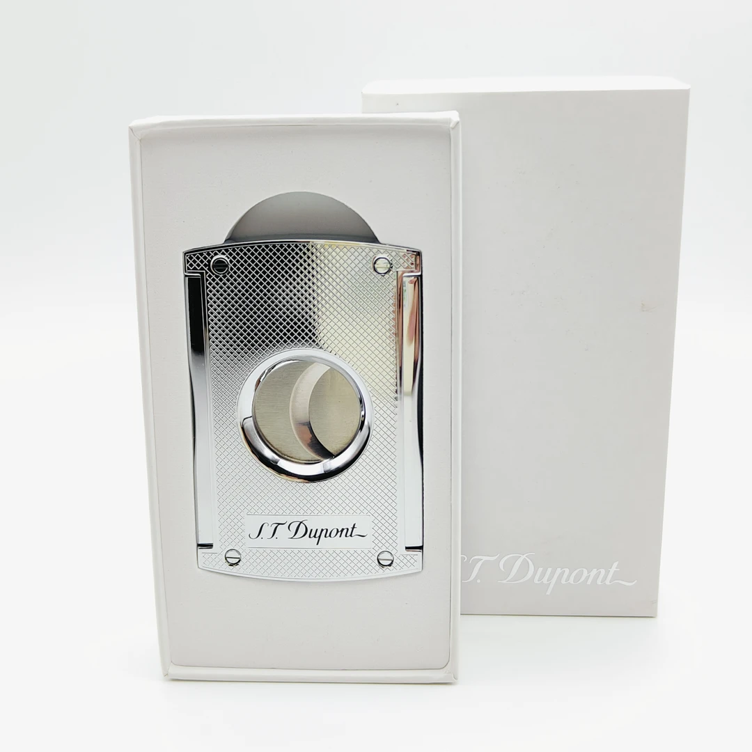 法国都彭自动银色格子纹雪茄剪