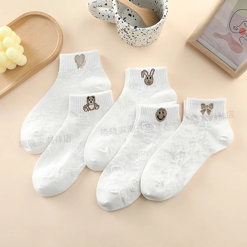 白色浮雕船袜春夏