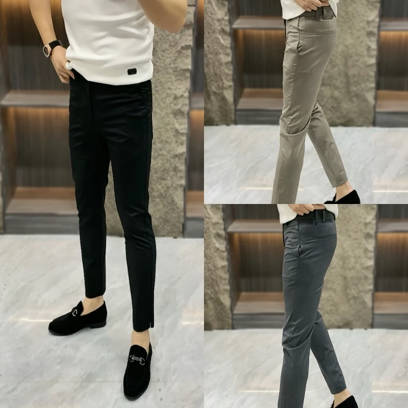 0-78男士春夏款潮流休闲裤时尚九分裤修身韩版光滑西裤男款百搭