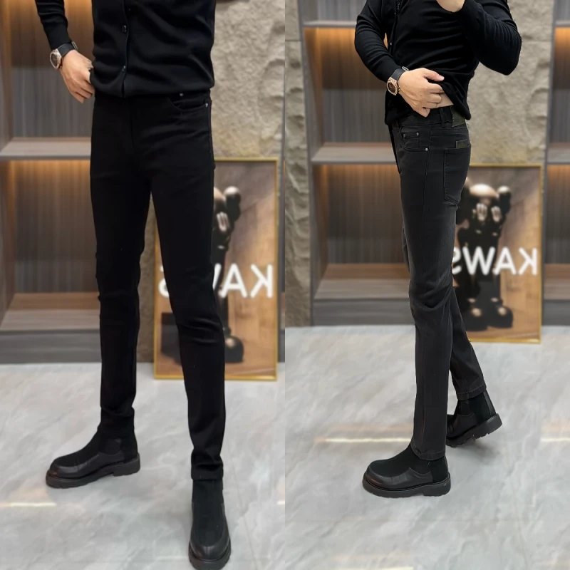 D-98秋冬款男士时尚高弹力牛仔裤修身显瘦柔软舒适长裤男款纯黑裤