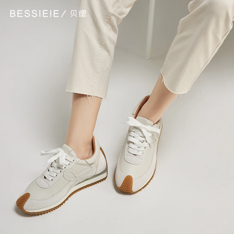 BESSIEIE/贝缌高端真皮华夫阿甘鞋舒适德迅鞋百搭厚底透气低帮