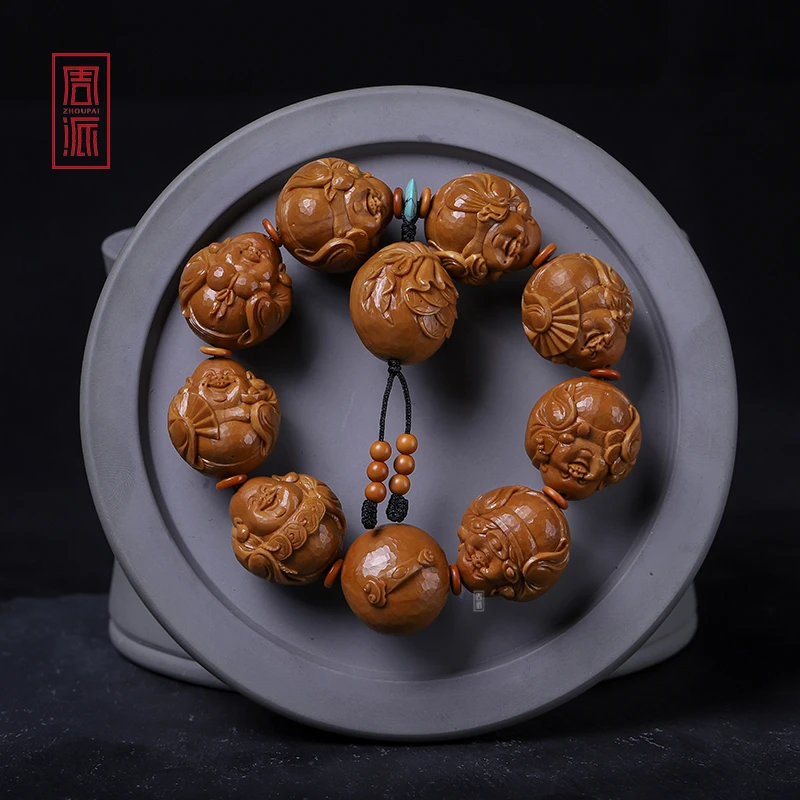 周派春毅核坊 元宝弥勒橄榄核手串收藏品文玩纯手工雕刻苏工精品