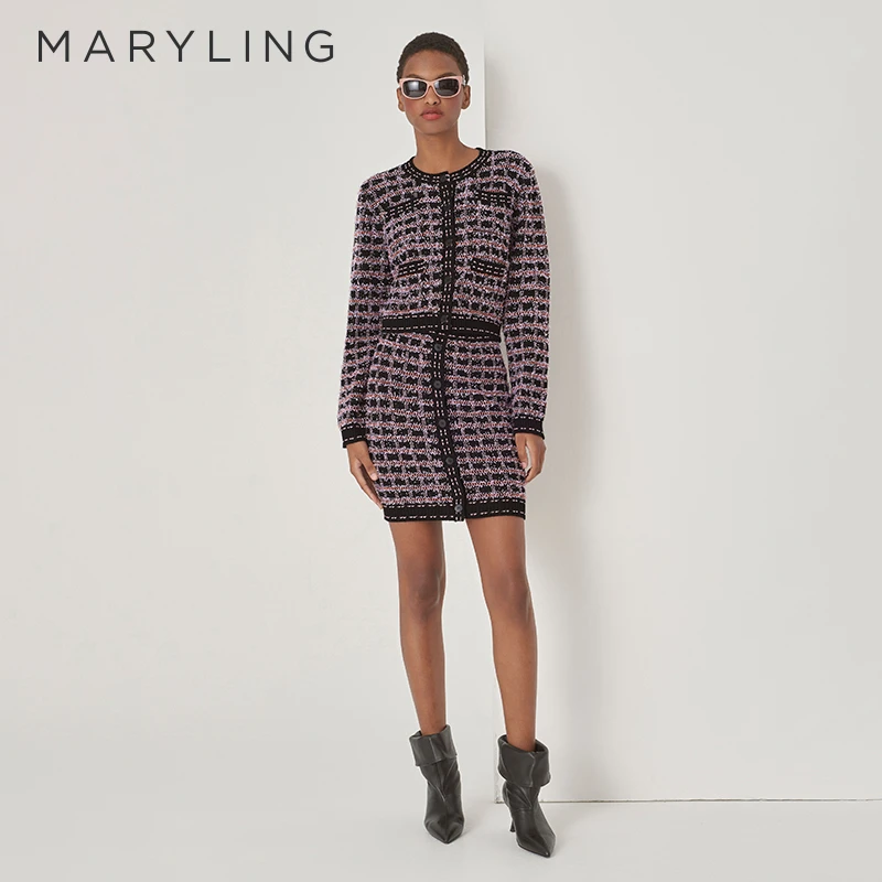 MARYLING玛俪琳初秋新品复古优雅小圆领式女士针织开衫A1DFW08580