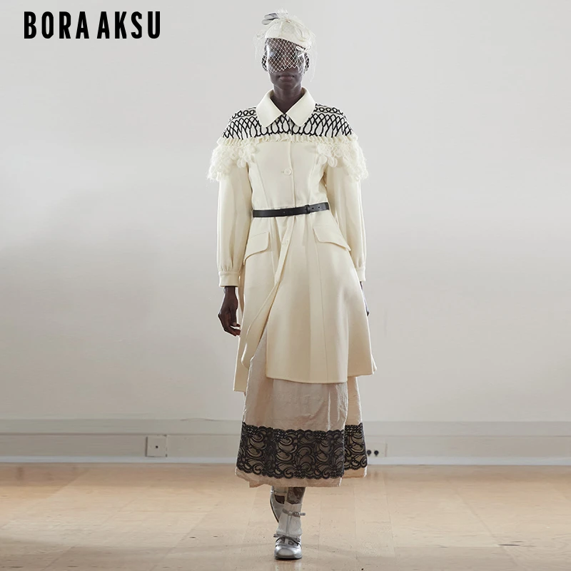 商场同款BORA AKSU2024早秋泡泡袖桑蚕丝拼接羊毛大衣B1EGW93190