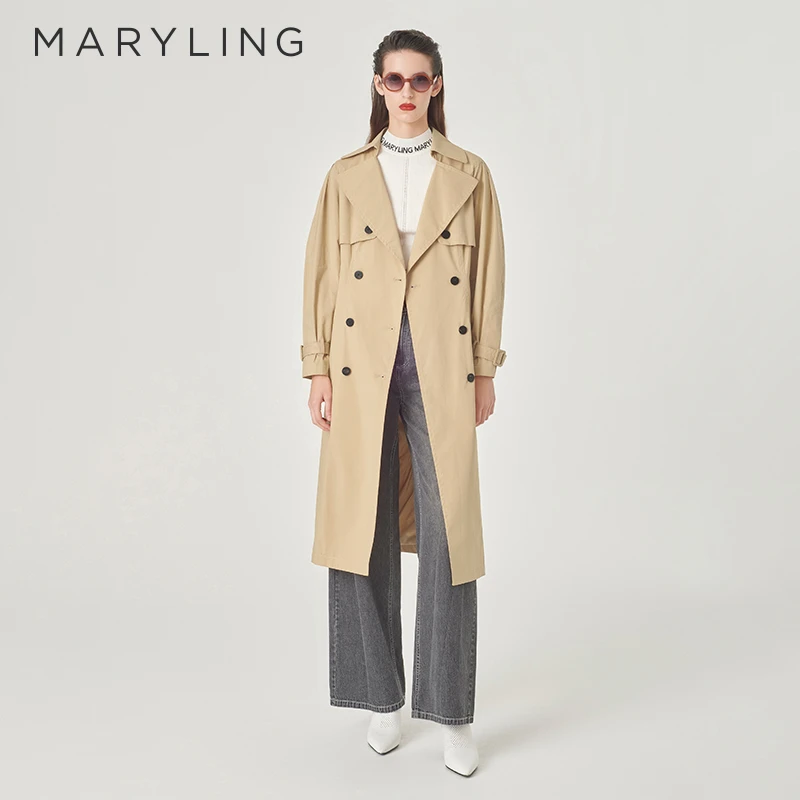 MARYLING玛俪琳2024春季日常休闲卡其色大翻领风衣外套A1EBW17110