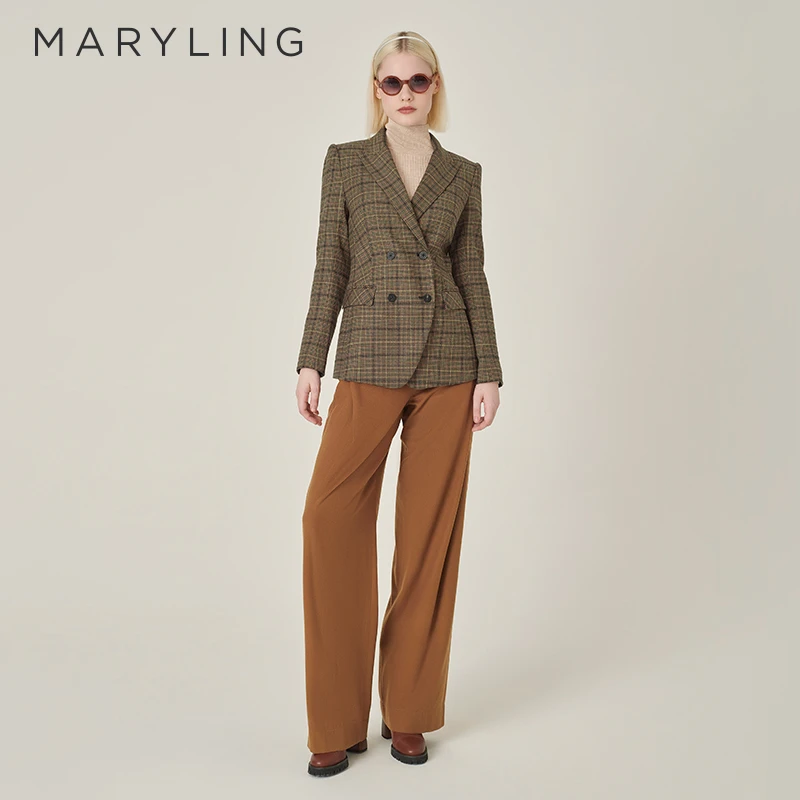 MARYLING玛俪琳2024秋季新品复古格纹戗驳领西装外套A1EGW14290
