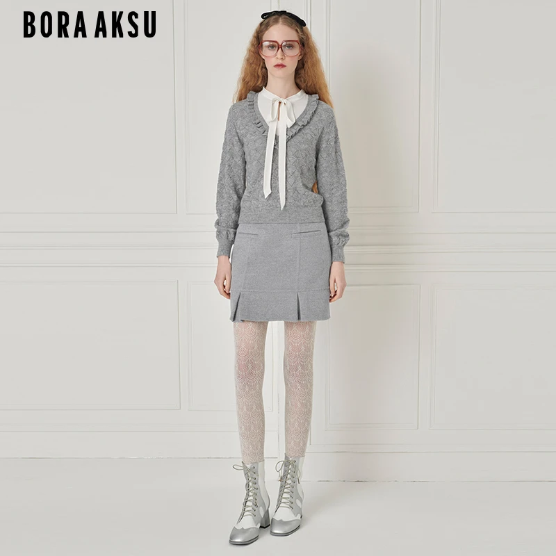 商场同款BORA AKSU2024学院风系带仿两件针织套头衫B1EHW26360
