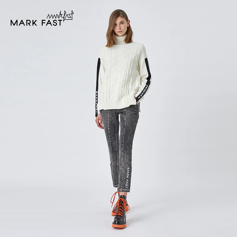 MARKFAST设计师品牌时尚百搭暗黑色百搭休闲水洗牛仔裤M1BIW56290